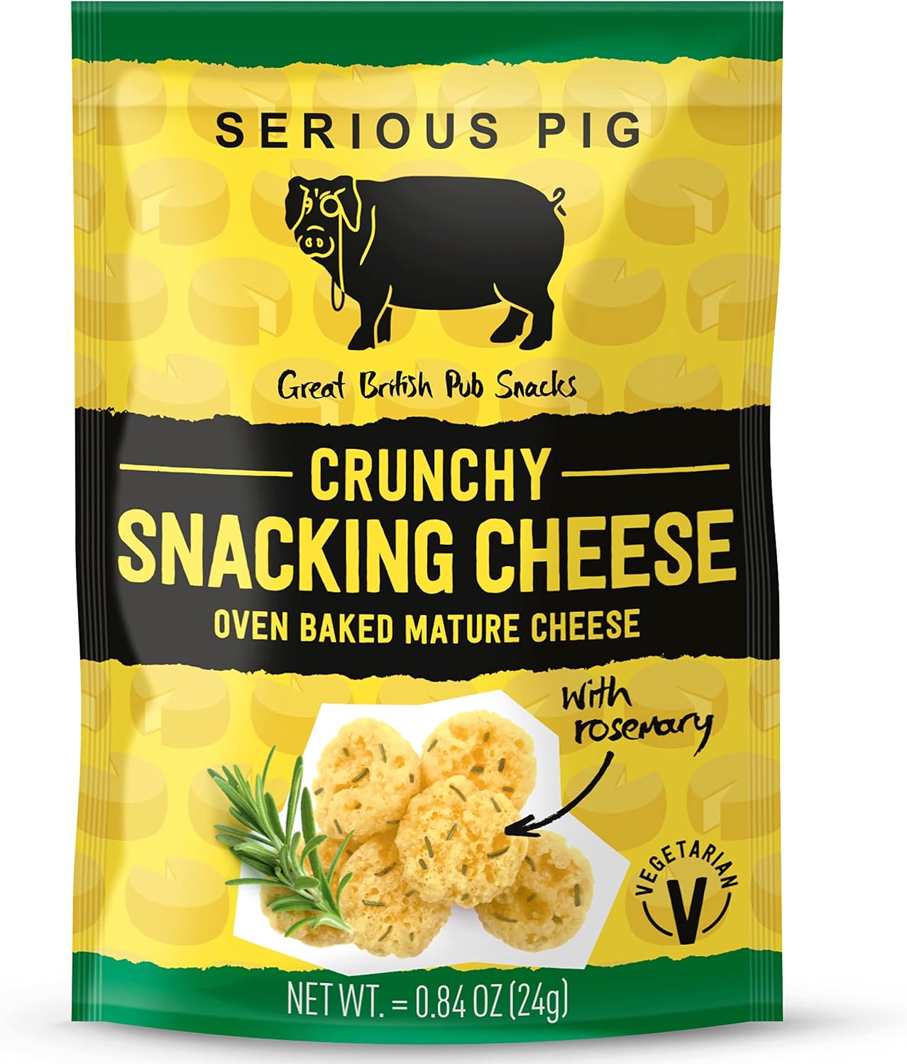 SERIOUS PIG - Crunchy Snacking Cheese Snacks, High Protein, Low Carb, Keto Friendly, Gluten Free, Vegetarian, Pub Snacks, Made from 100% Real Italian Cheese (Rosemary) (12x0.84oz)