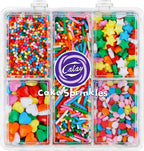 Sprinkles for Cake Decorating, 4.8oz 5 Kinds of Rainbow Sugar Sprinkles with Nonpareils Jimmies Stars Hearts and Confetti for Cake Cupcake Cookie Baking Dessert Donuts Topping