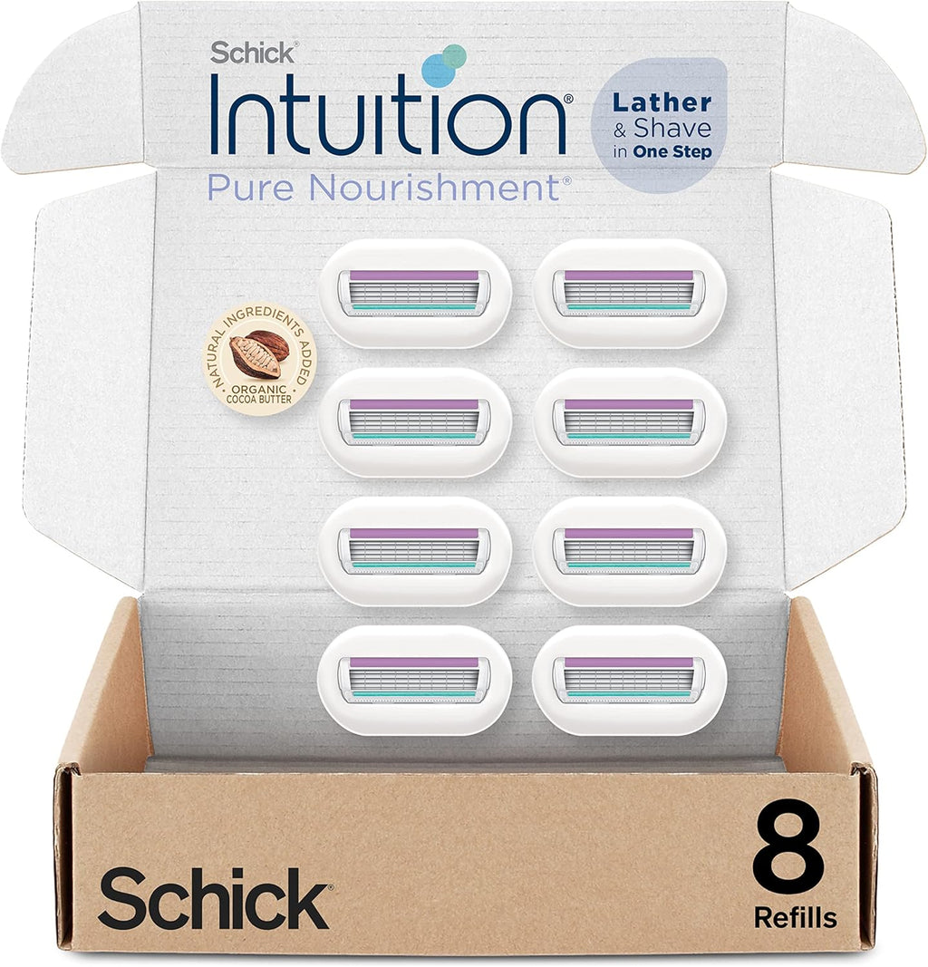 Schick Intuition Refill, Pure Nourishment Razors for Women | Intuition Razor Blades Refill with Organic Cocoa Butter, 8 Count Razor Refills