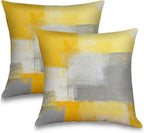 Yellow and Grey Abstract Throw Pillow Covers 18x18 inches Set of 2, Modern Art Oil Painting Decorative Cushion Cases for Couch, Soft Flannel Pillow Shells for Sofa Living Room Bedroom Decor