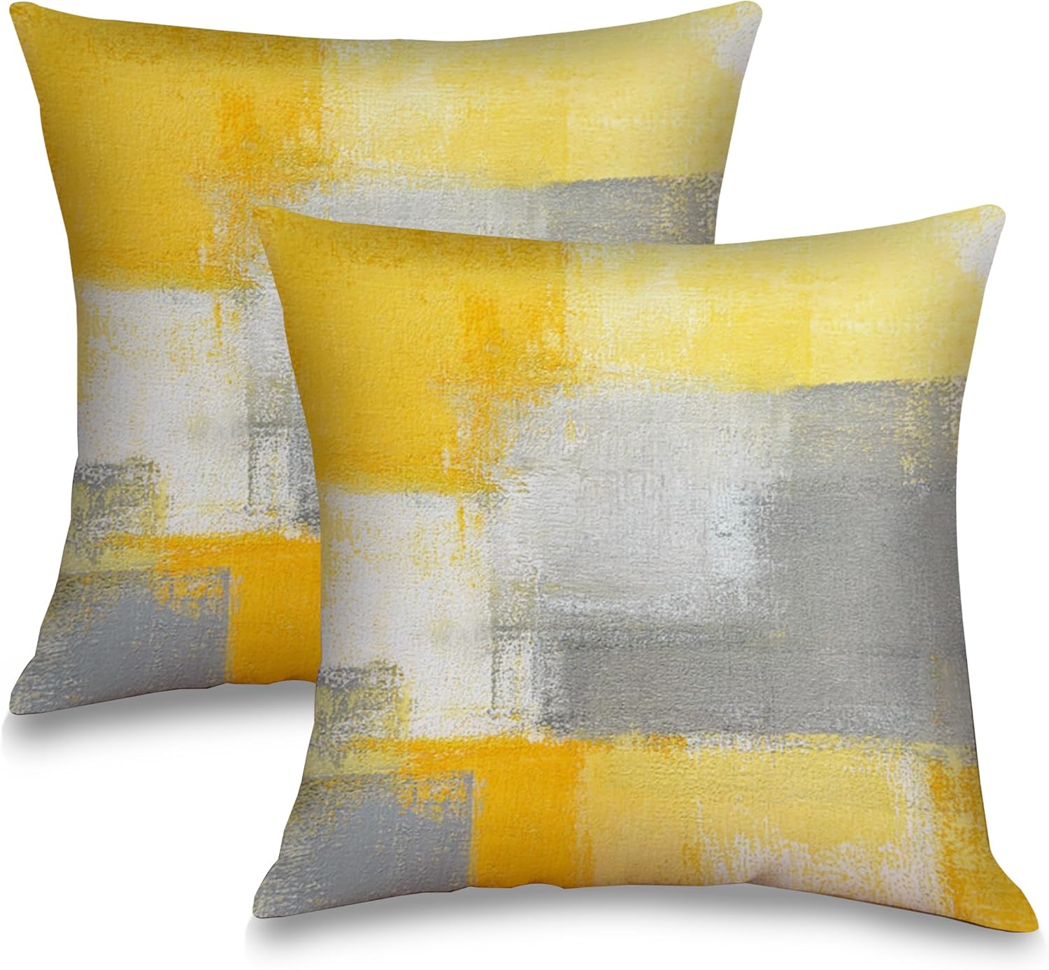Yellow and Grey Abstract Throw Pillow Covers 18x18 inches Set of 2, Modern Art Oil Painting Decorative Cushion Cases for Couch, Soft Flannel Pillow Shells for Sofa Living Room Bedroom Decor