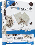 Power Crunch Protein Bars, High Protein Snacks with Delicious Taste, Cookies and Crème, 1.4 Ounce (12 Count)