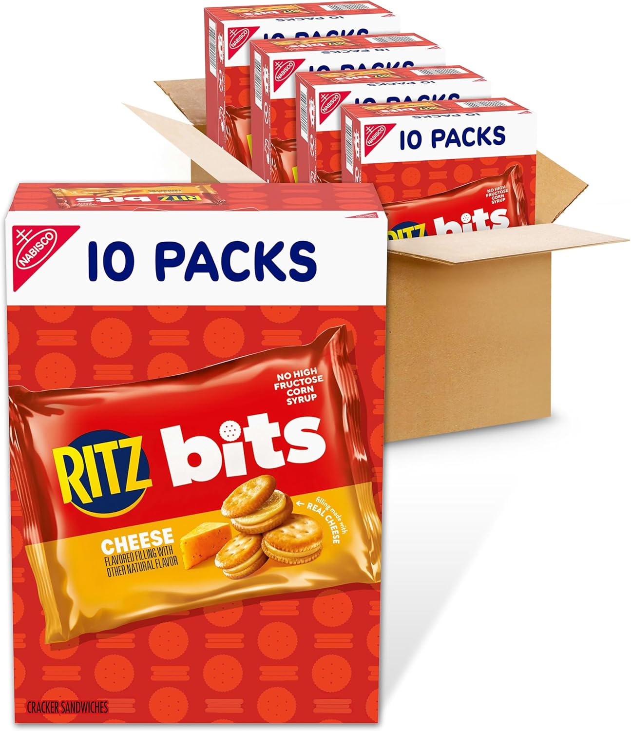 RITZ Bits Cheese Sandwich Crackers, Bulk Lunch Snacks, 40 Snack Packs (4 Boxes)