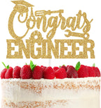 Gold Glitter Congrats Engineer Cake Topper, Congrats Engineer Grad/Future Engineer Cake Decor, Class of 2026 Mechanical Engineering School Graduation Party Decorations