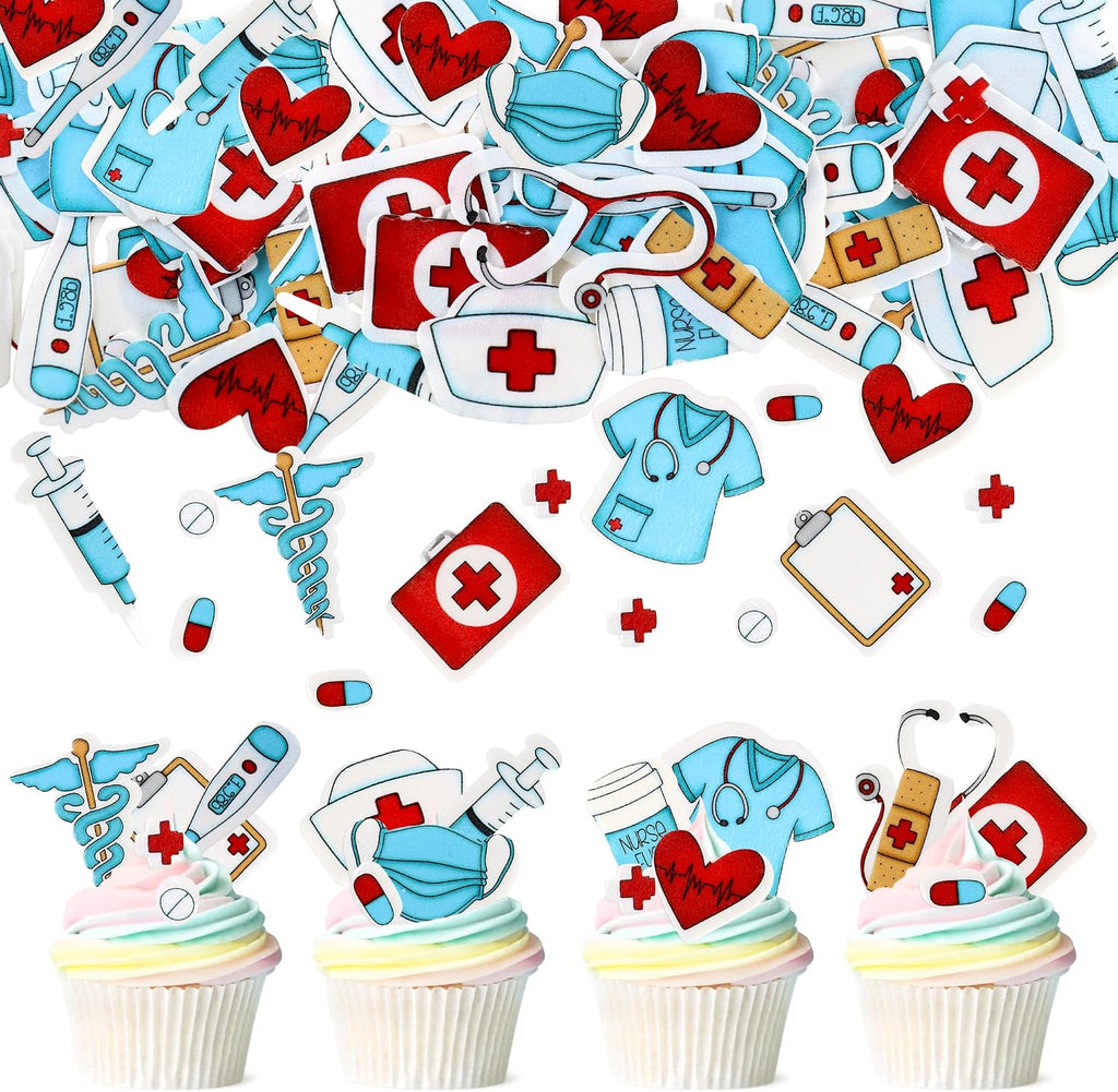 Ercadio 60 Pcs Edible Nurse Cupcake Toppers Happy Nurse Week Nursing School Graduation Cupcake Drink Topper Picks Thank You for Medical Nurse Themed Birthday Party Cake Decorations Supplies