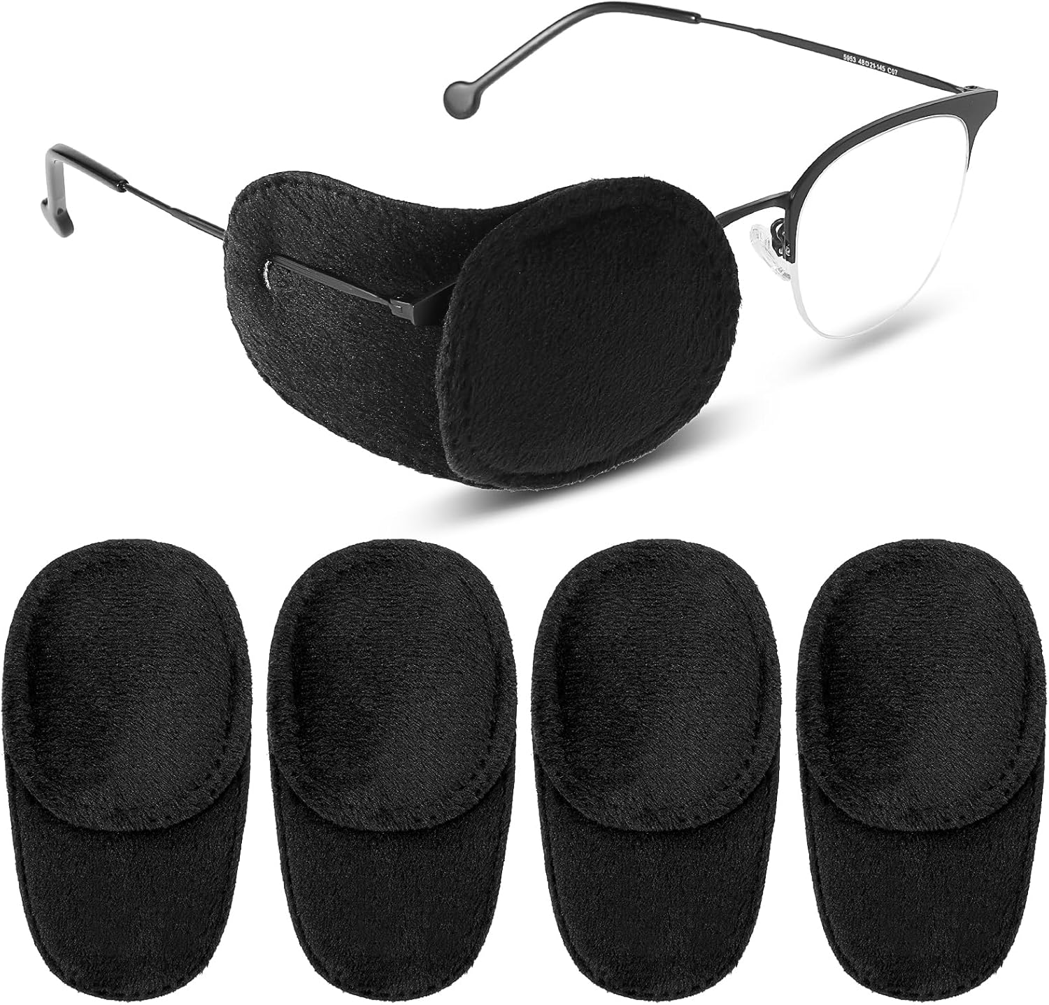YUXIANLB 4 Pcs Eye Patches for Adults Kids, Right & Left Eye Patch for Glasses, Reusable Lazy Eye Patch for Treating Lazy Amblyopia Strabismus After Surgery (Black)