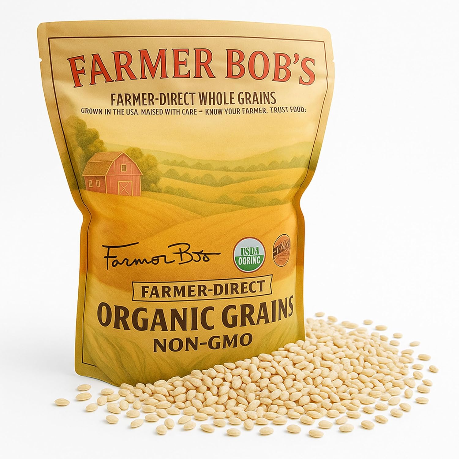 Farmer Bob's Whole Barley (with Hull) - USDA Organic, Non-GMO, Farmer Direct - Grown in US - Ideal for Barley Tea, Barley Grain, Barley Grass Juice Powder Organic Needs 5lb Bulk Bag