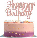 1 PCS Happy 20th Birthday Cake Topper Glitter Cheers to 20 Years Birthday Cake Pick Twenty 20 Fabulous Cake Decoration for Happy 20th Birthday Theme Party Decorations Supplies Rose Gold
