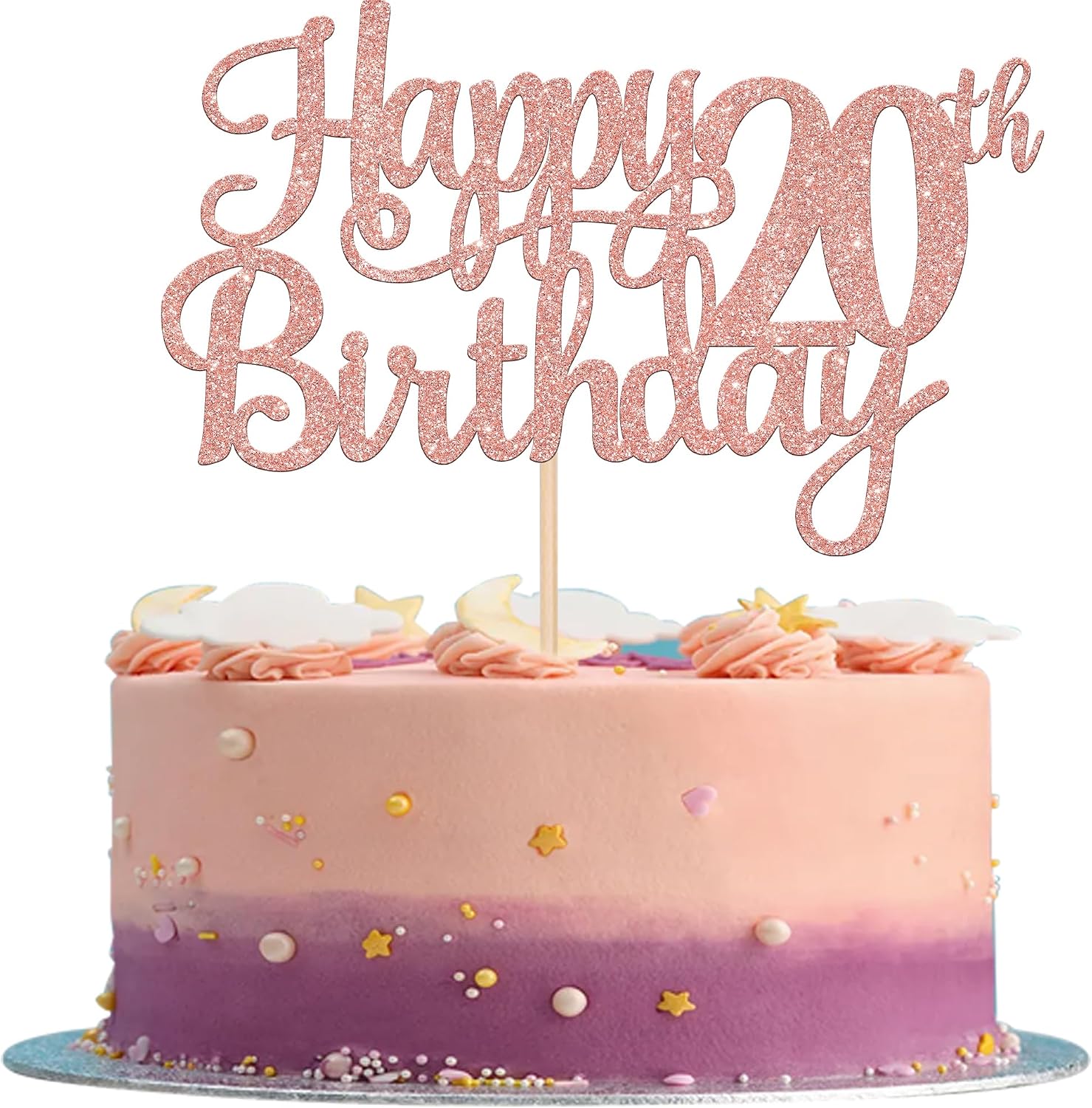 1 PCS Happy 20th Birthday Cake Topper Glitter Cheers to 20 Years Birthday Cake Pick Twenty 20 Fabulous Cake Decoration for Happy 20th Birthday Theme Party Decorations Supplies Rose Gold
