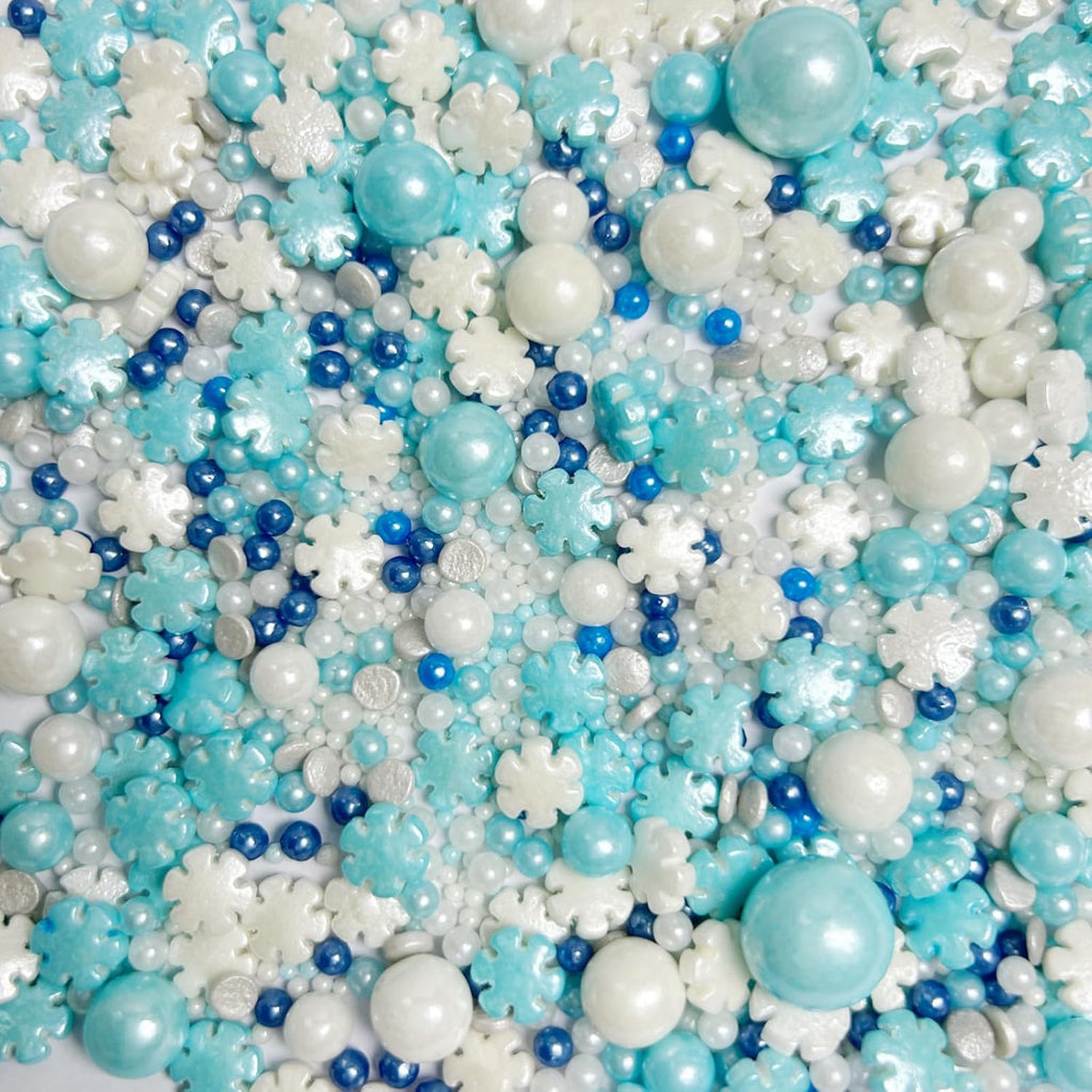 Winter Sprinkles for Cake Decorating, Snowflake Sprinkles Mix Pearl for Cupcake, Cookies, Ice cream and Macaron Toppers, Icy Theme Party and Birthday Supplies