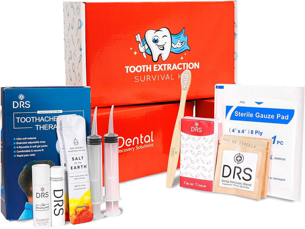 Wisdom Teeth Recovery Kit | Reusable Head Wrap with Ice Packs | Oral Irrigation Syringe, Salt Water Rinse, Gauze, Tea Bags, Electrolytes, Toothbrush
