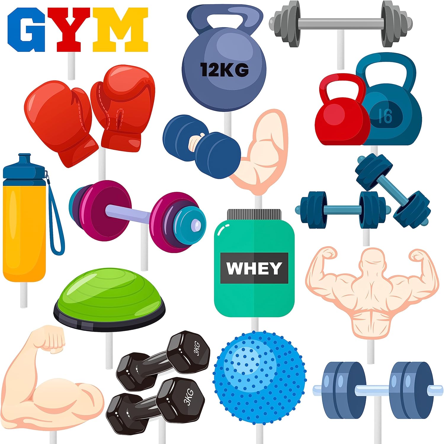 36Pcs Gym Party Cupcake Toppers Gym Workout Cupcake Toppers Sticks Weight Lifting Birthday Party Decorations for Cross Fit Fitness Theme Baby Shower Supplies