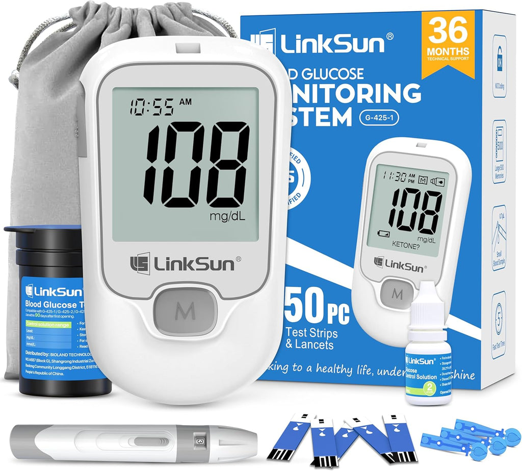G-425-1 Blood Glucose Monitor Kit, 50 Test Strips, 50 Lancets, 1 Control Solution, 1 Blood Sugar Monitor, 1 Lancing Device, Diabetes Testing Kit, No Coding, Glucometer for Home Use