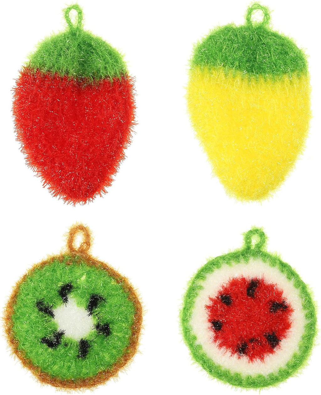 PATIKIL Dish Scrubber, 4 Pcs Non Scratch Cleaning Sponge Hand Crochet Double Layered Durable Dish Cloth Kitchen Sponge for Washing Dishes for Cookware Tubs, Watermelon & Fruit & Strawberry