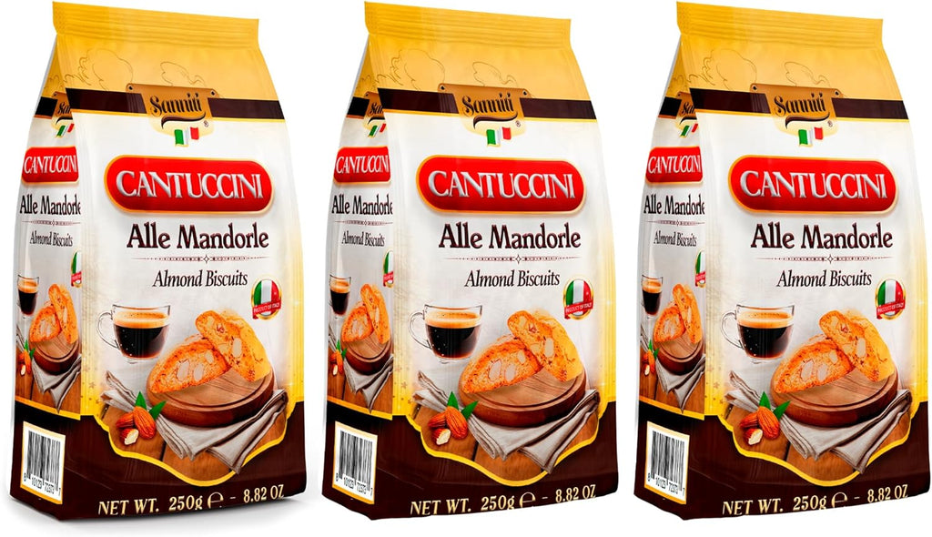 Sanniti Cantuccini Almond Biscuits | Traditional Italian Cookies with Almonds | Product of Italy, 8.8 oz (250g) (Pack of 3)