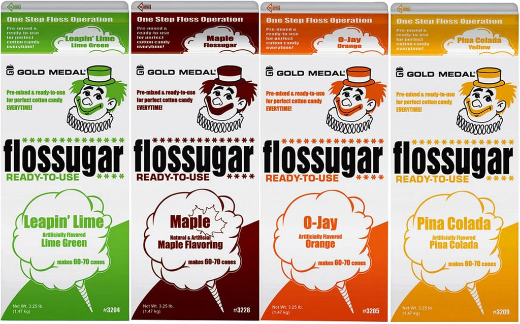 Cotton Candy Floss sugar Mix Flavors | Pack Of 4 | Lime, Maple, Orange and Pina Colada Flavors | 1/2 Gallon Cartons