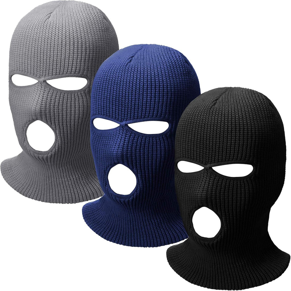 3 Pieces 3 Hole Ski Mask Knitted Full Face Cover Adult Balaclava Knit Ski Face Cover Thermal Knitted Head Wrap for Men Women