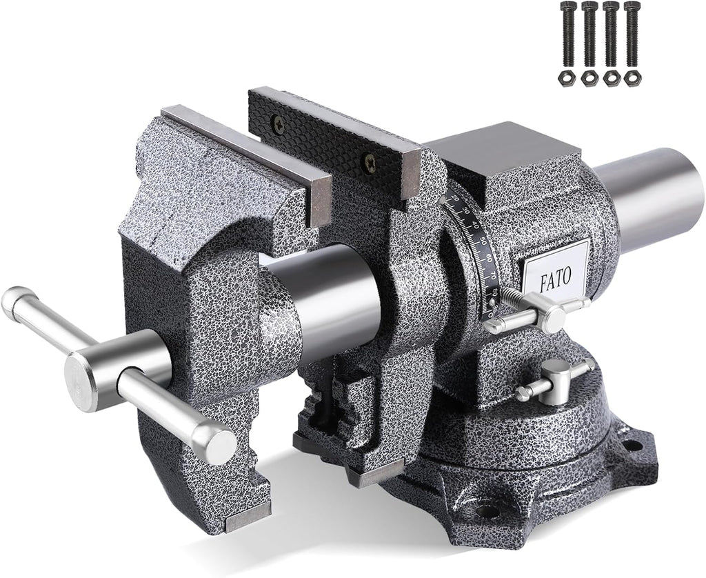 FATO 5 Inch Bench Vise Heavy Duty – Ductile Iron Workbench Vise with 360° Swivel Base & Anvil, 8800 Lbs Clamping Force, 4.92" Jaw Width, 3.94" Opening, for Woodworking, Metalworking, Garage DIY, Black