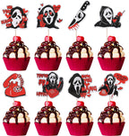 Rsstarxi 40 Pack Horror Movie Scam Cupcake Toppers Telephone No You Hang Up Killer Birthday Cupcake Toothpicks for Halloween Horror Movie Theme Birthday Party Cake Decorations Red