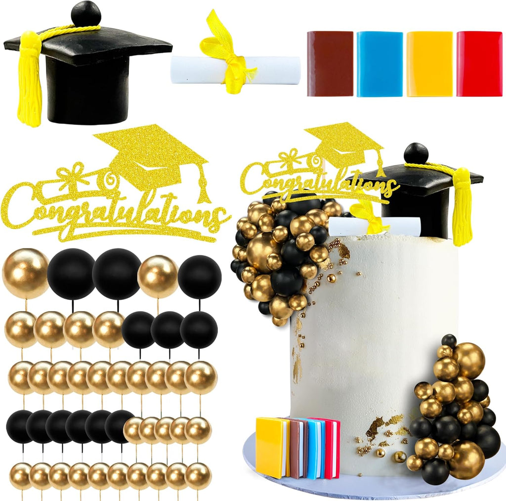 Graduation Cake Toppers - Graduations Cap Diploma Balls Congrats Grad Cake Decorations for 2026 High School College Senior Graduation Supplies