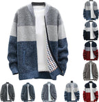 Men's Cardigan Sweaters Knitted Full Zip Collared Regular Fit Jacket Casual Color Block Baggy Winter Warm Coat