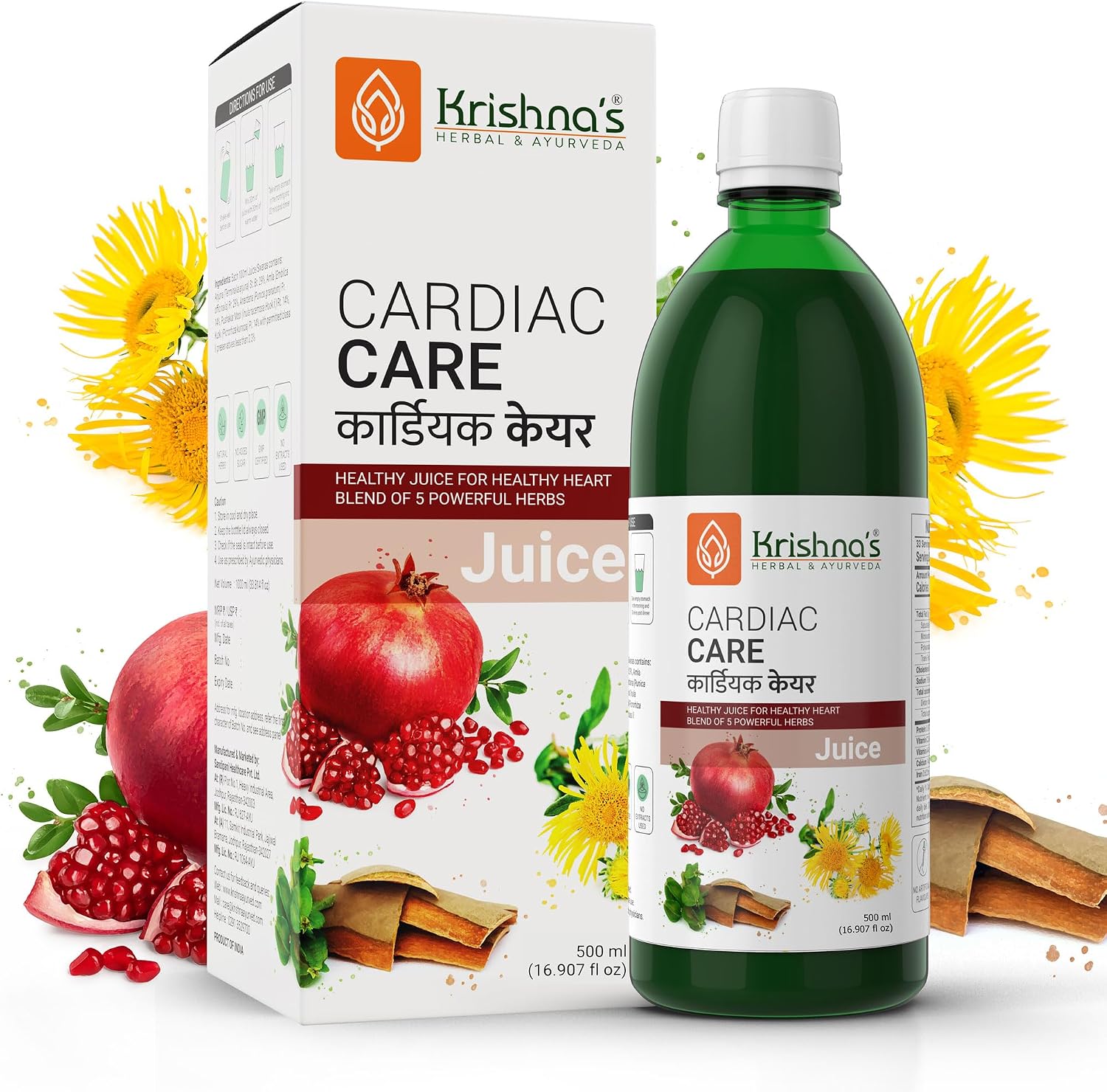 KRISHNA'S HERBAL & AYURVEDA Cardiac Care Juice - Ayurvedic Heart Care Expert Healthy Heart Cardiac Wellness Enriched with Arjuna Chaal, Kutki, Amla, Anardana & Pushkar Mool 500 ml (Pack of 1)