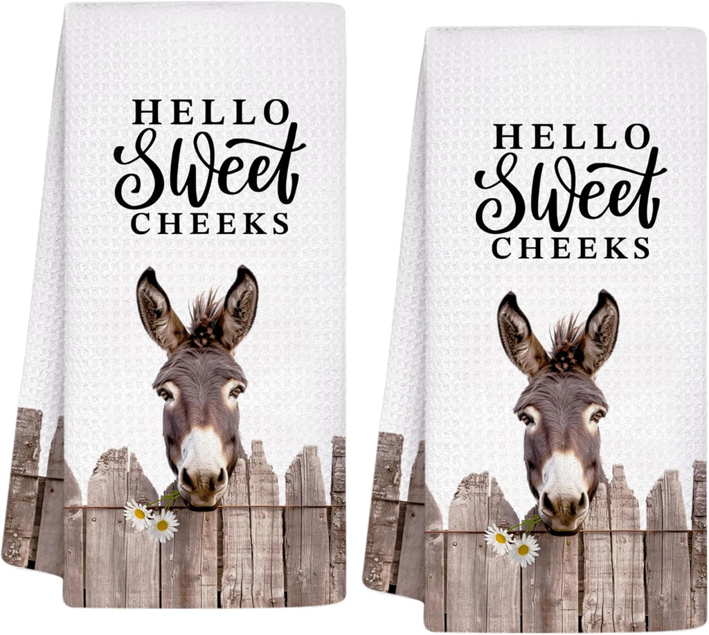 InnoBeta Funny Donkey Gifts, Hand Kitchen Towel 2 Pack, 16 x 24 in Microfiber Dish Tea Towel, Hello Sweet Cheek
