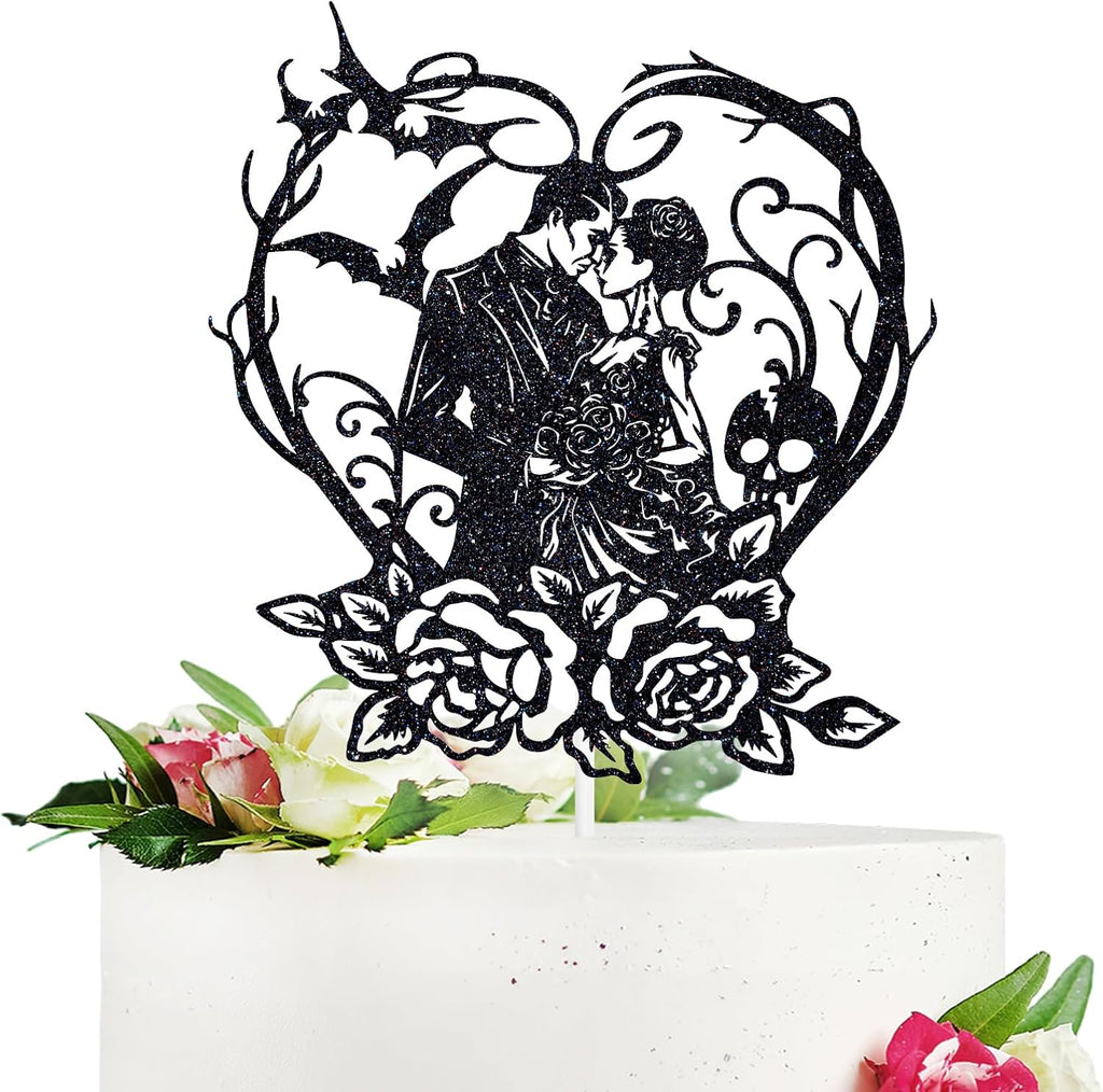 Halloween Till Death do us Party Cake Topper, Till Death My Love/Rip My Love, Halloween Theme Wedding/Anniversary Party Decorations Supplies, Black Glitter