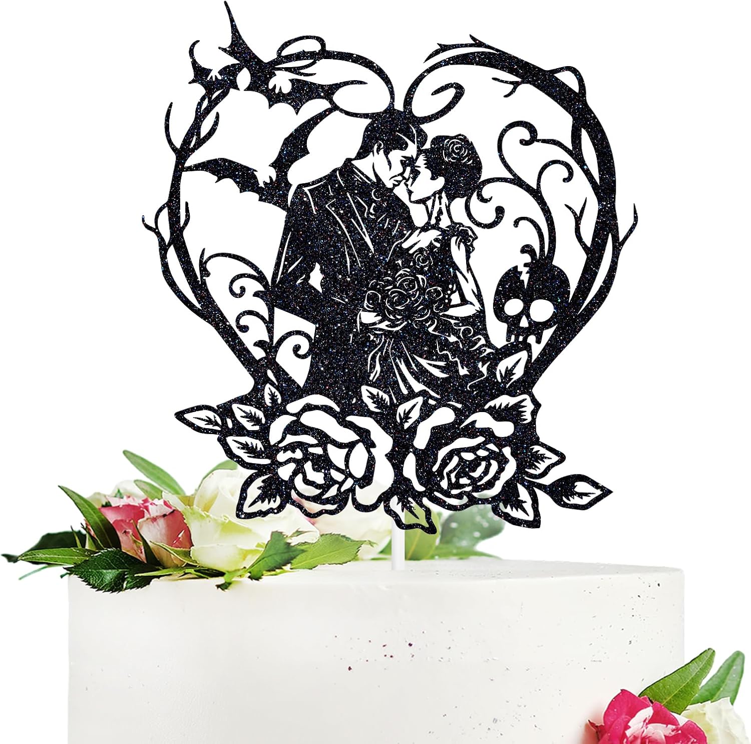 Halloween Till Death do us Party Cake Topper, Till Death My Love/Rip My Love, Halloween Theme Wedding/Anniversary Party Decorations Supplies, Black Glitter