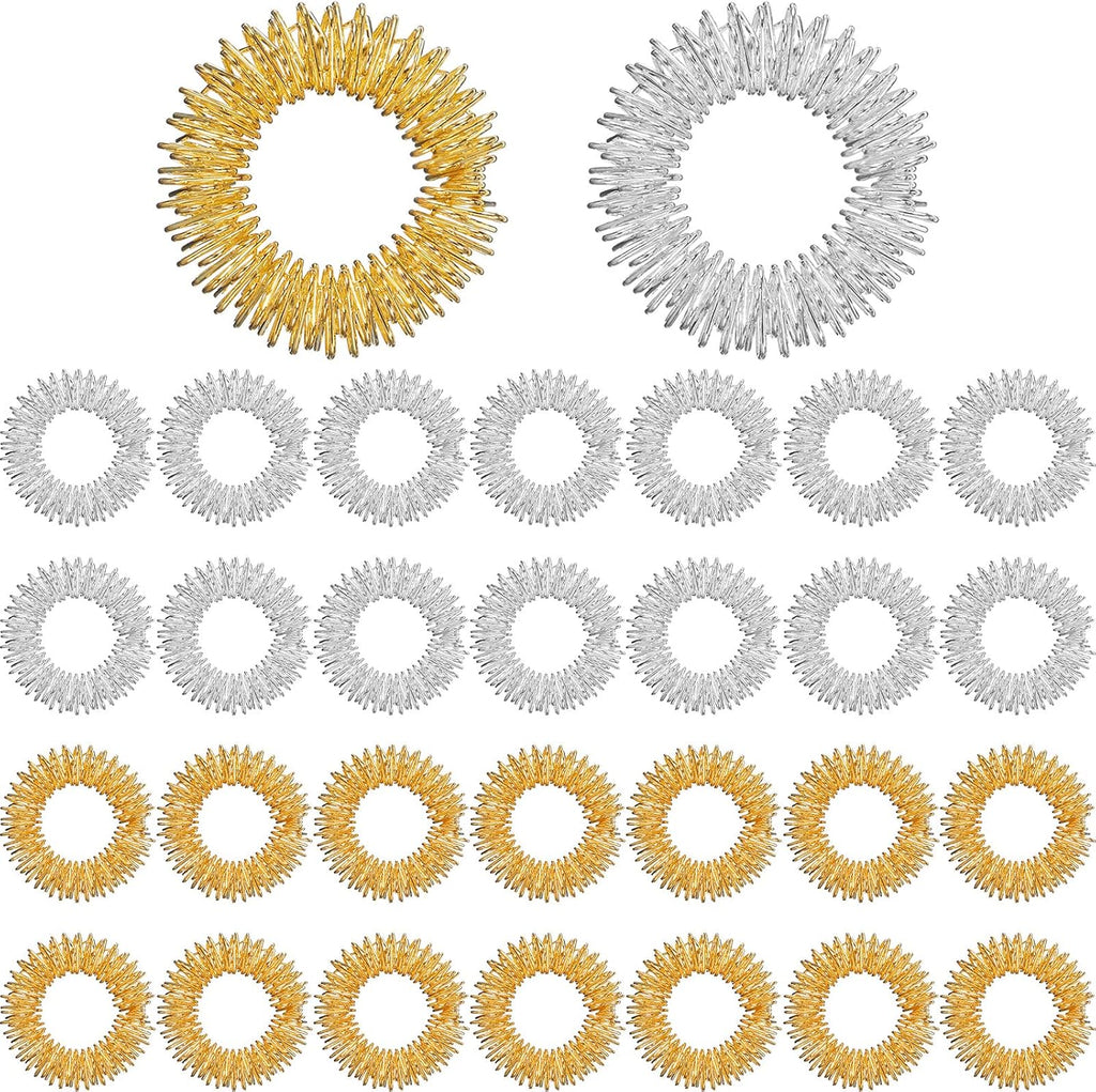 Blulu 30 Pack Spiky Finger Sensory Ring Gold Silver Acupressure Rings for Fingers Stress Relief Massager Toys for Teens Adults Silent Stress Reducer(2.5 cm/ 0.98 Inch)
