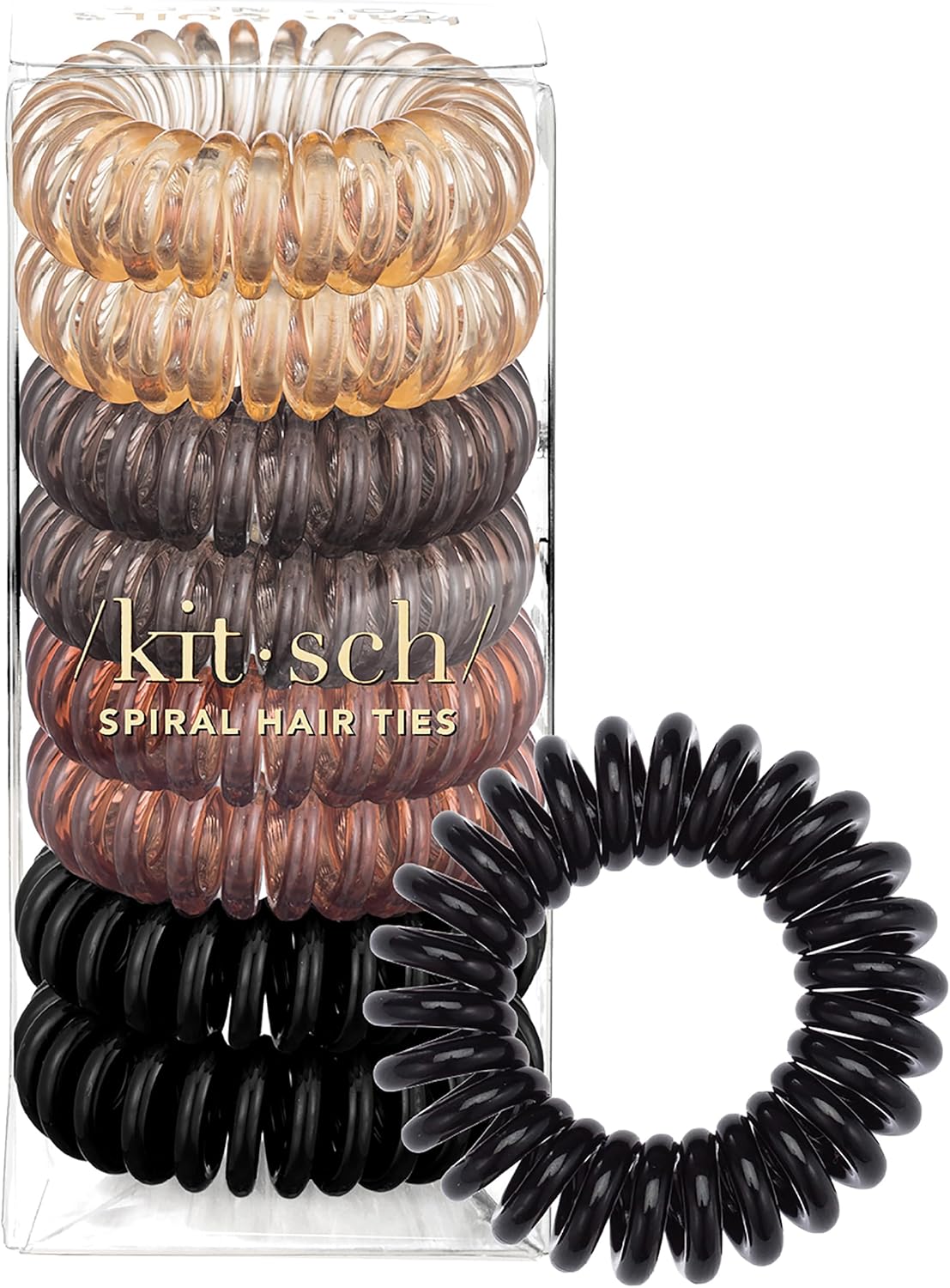 Kitsch Spiral Hair Ties for Women – Coiled Plastic Hair Ties No Damage, Ponytail Holders for Thick and Thin Hair – Creaseless and Dent-Free, Phone Cord Style | Ideal Gifts for Women - Brunette, 8 Pcs