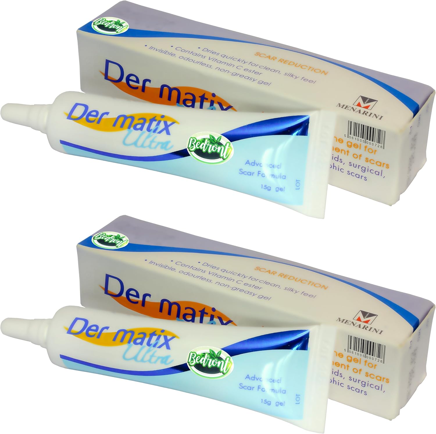 2 Tubes (2 x 15 Grams) of Der matix Ultra Advanced Scar Formula Advanced Silicone Gel for Cosmetic Improvement of Keloids, Surgical, Burn & Hypertrophic Scars, Made in USA