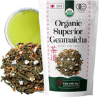 One With Tea Organic Japanese Genmaicha Green Tea Loose Leaf – Premium Whole Leaf Sencha with Roasted Brown Rice, USDA Organic, Nutty & Smooth Flavor, Traditional Japanese Tea