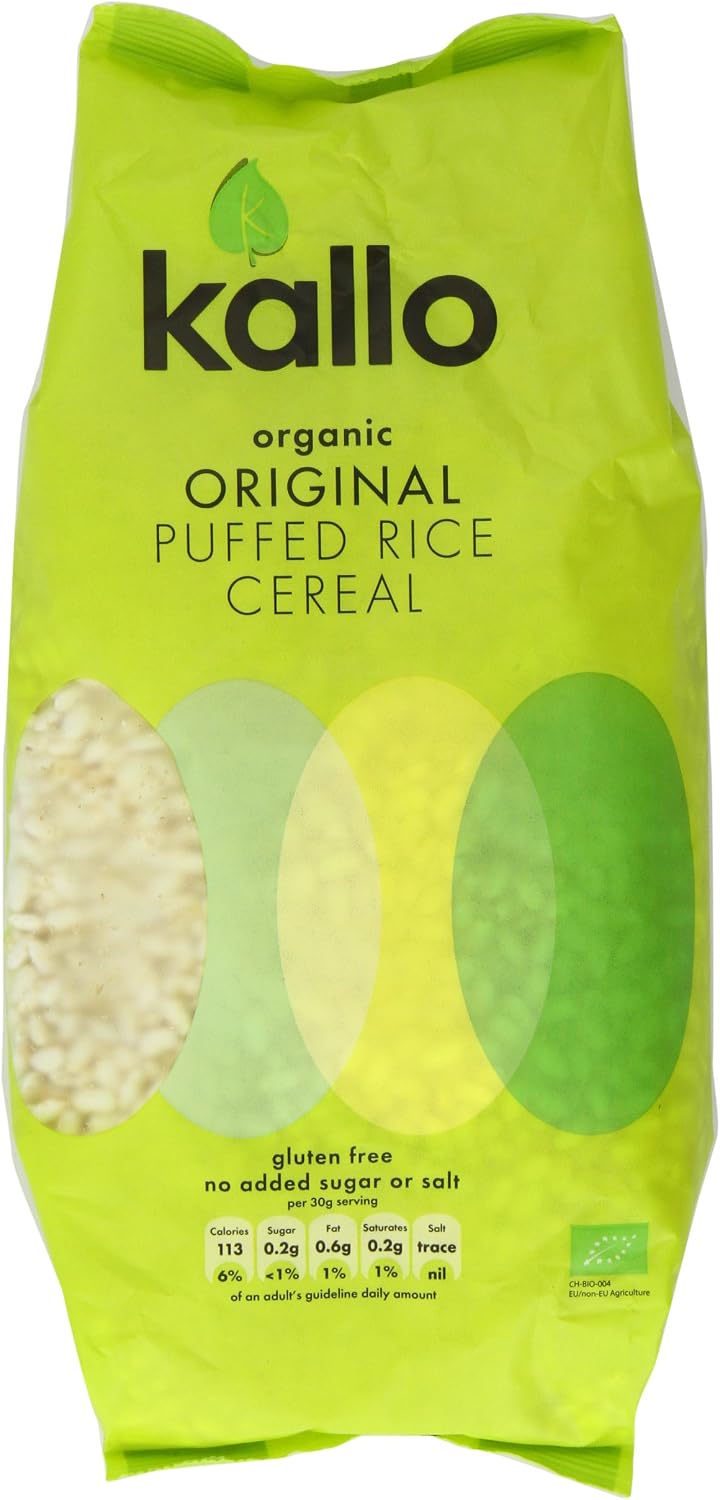 Kallo Organic Natural Puffed Rice Wholegrain Cereal 225 G (pack Of 4)