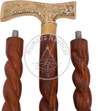 Humaira Nautical Walking Stick Men Derby Canes and Wooden Walking Stick for Men and Women 36" Brown Ebony Brass T Shape Handle in Golden Tone Natural Wood Unisex Cane.