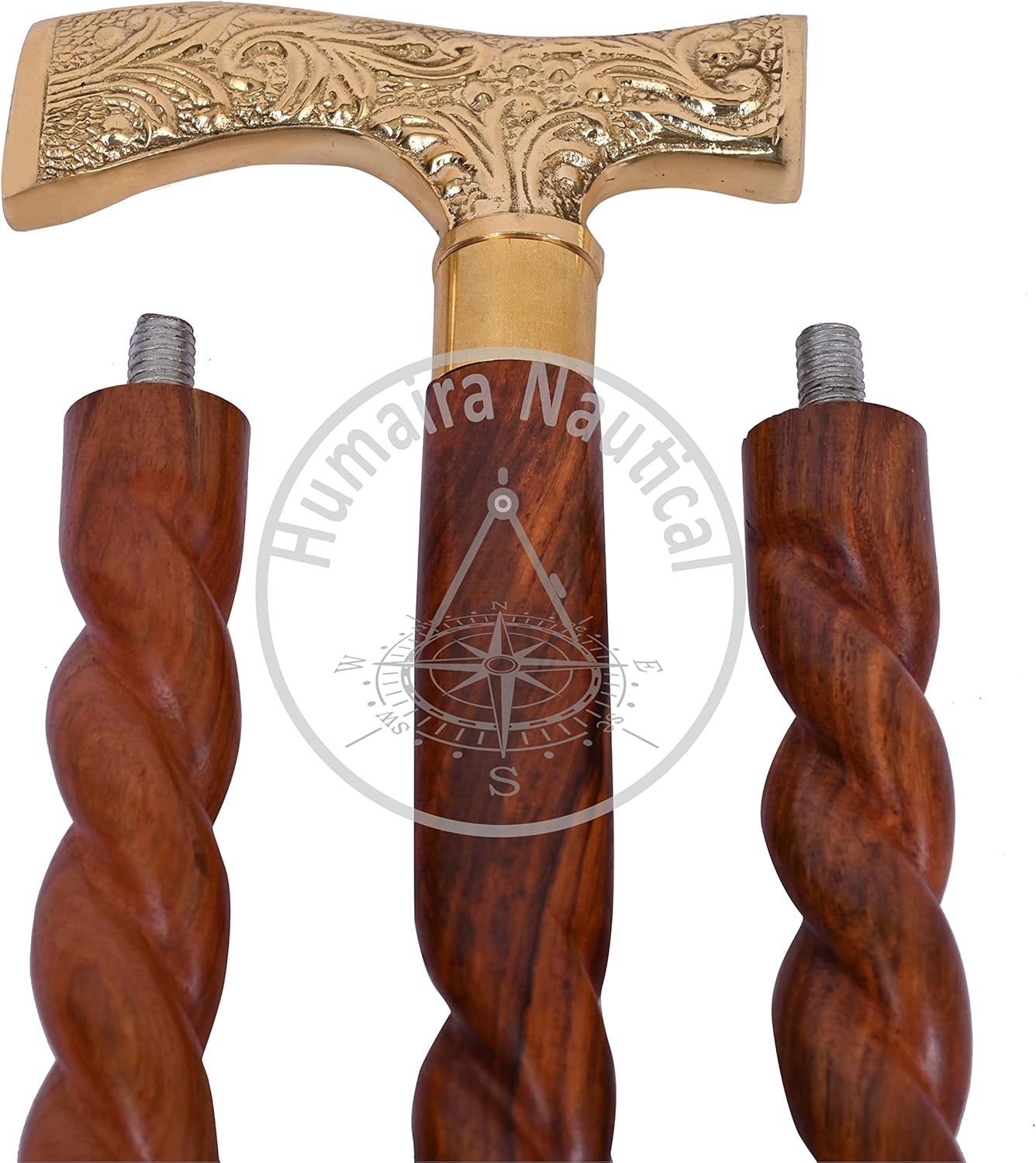 Humaira Nautical Walking Stick Men Derby Canes and Wooden Walking Stick for Men and Women 36" Brown Ebony Brass T Shape Handle in Golden Tone Natural Wood Unisex Cane.
