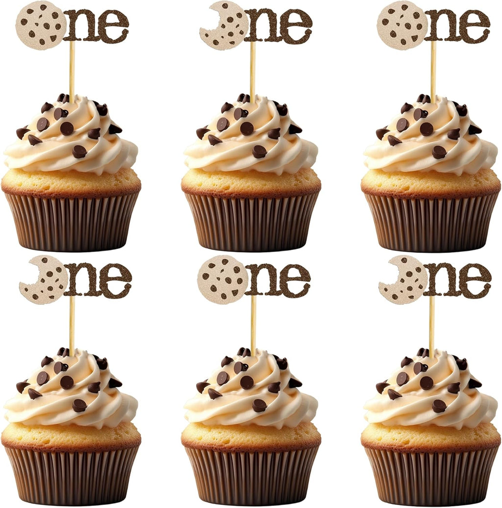 24 PCS Cookies One Cupcake Toppers Brown Cookie Cupake Picks Sweet One Theme Cake Decorations for Breakfast Afternoon Tea Biscuit Theme Baby Shower kids 1st Birthday Party Cake Decorations Supplies