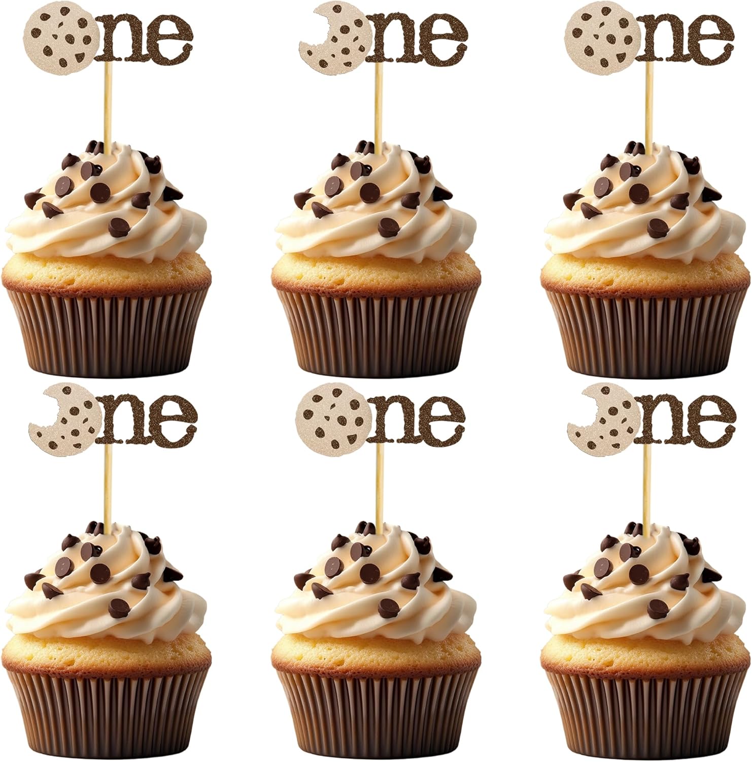 24 PCS Cookies One Cupcake Toppers Brown Cookie Cupake Picks Sweet One Theme Cake Decorations for Breakfast Afternoon Tea Biscuit Theme Baby Shower kids 1st Birthday Party Cake Decorations Supplies