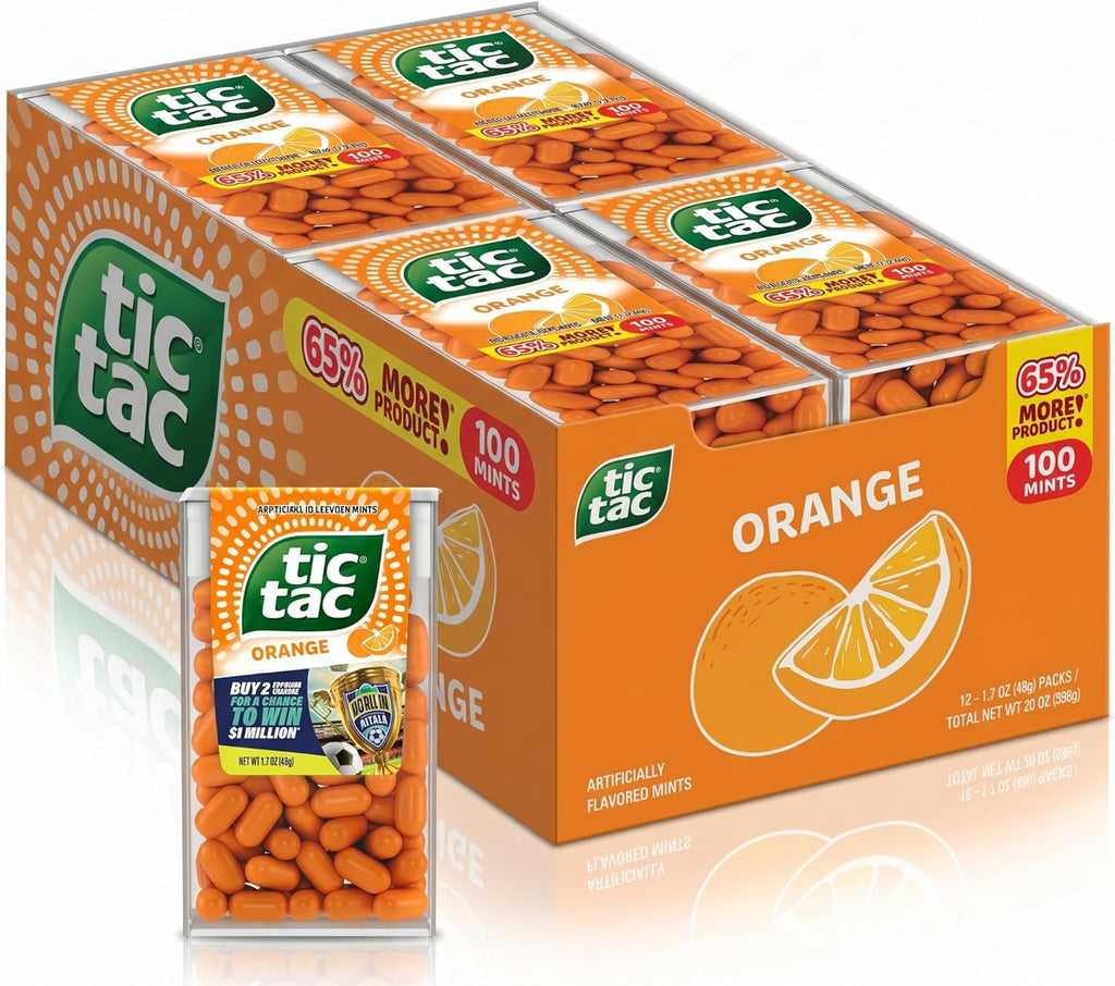 Tic Tac Orange, On-the-Go Pocket-Sized Mints, 100 pieces, Bulk 12 Pack, 1.7 oz Each