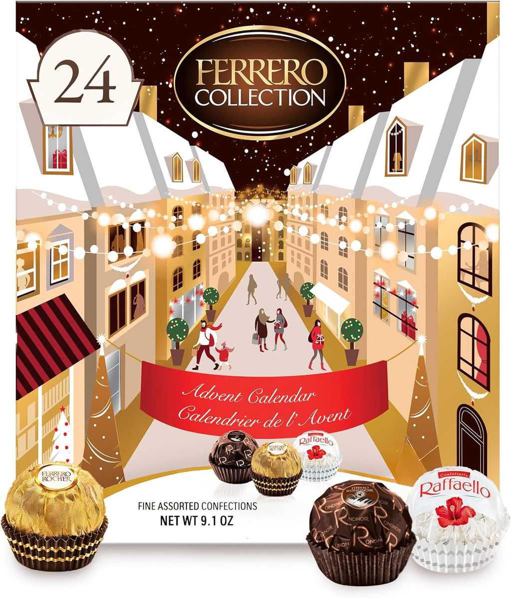 Ferrero Collection Advent Calendar 2022, Premium Gourmet Assorted Hazelnut Milk Chocolate, Dark Chocolate and Coconut, 9.5 oz, 25 Count, Gold