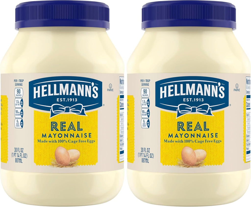 Hellmann's Mayonnaise Real Mayo For A Creamy Sandwich Spread or Condiment Rich in Omega-3 ALA,Gluten Free 30 oz,(Pack of 2)