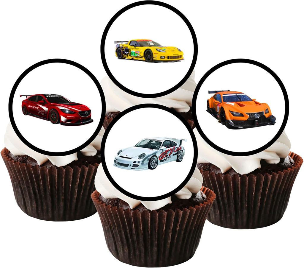 Race Cars Edible Cupcake Toppers, Car Racing Edible Cake Decorations, F1 Racecar Birthday Decorations, Racing Fairy Cake Toppers, 48 x 3cm / 1.18 Inch Wafer Card Discs UNCUT