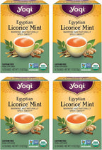 Yogi Tea Egyptian Licorice Mint Tea - 16 Tea Bags per Pack (4 Packs) - Caffeine-Free Organic Tea - Includes Peppermint Leaf, Licorice Root, Cinnamon Bark, Cardamom Pod, Ginger Root & More