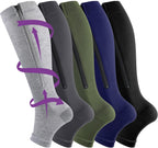 Unittype 5 Pairs Men Open Toe Zipper Compression Socks 20-30 mmHg Compression Knee High Socks Zipper Support Stockings for Men Swelling Edema