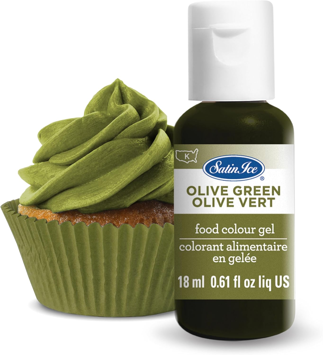 Satin Ice Food Color Liquid Gel, 0.61 fl oz Bottle, Olive Green