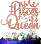 Pisces Queen Cake Topper – Big Pisces Energy Zodiac Sign Birthday Decor for February & March, Constellation Theme Party Supplies for Women, Rose Gold Glitter Cake Decoration
