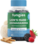 Fungies Lion's Mane KSM-66 Ashwagandha Gummies, Berry Flavor - Mushroom Supplement Adaptogen Gummy Supports Brain Health, Cognitive Function, Focus, Memory & Mood - Mind-Body Wellness, 45 Servings