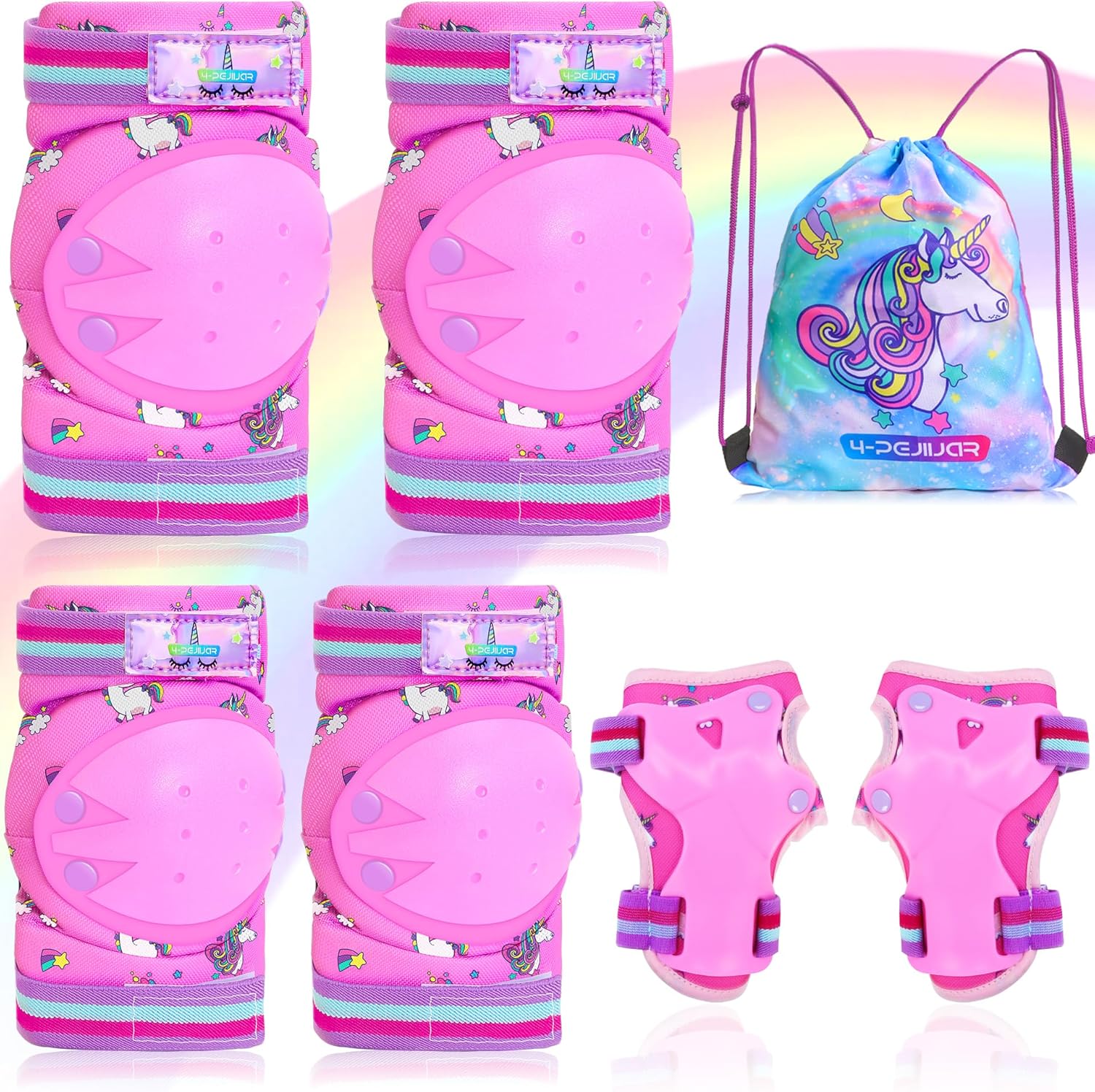 Kids Knee Pads and Elbow Pads Set for Unicorn Skating Rollerblading Cycling - Protective Gear with Wrist Guards for Boys Girls Ages 3-6-8-12