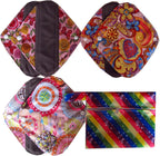 MUMBABY 7pcs Set 1pc Mini Wet Bag +6pcs 8 Inch Pantyliner Charcoal Bamboo Mama Cloth Menstrual Pads/Reusable Sanitary Pads (Colorful Star)