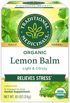 Traditional Medicinals Organic, Lemon Balm - Supports Stress Relief & Digestive Health - Kosher, Non-GMO, Caffeine-Free, Compostable - 16 Tea Bags
